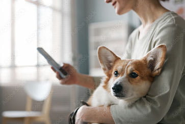 lady holding dog and cell phone